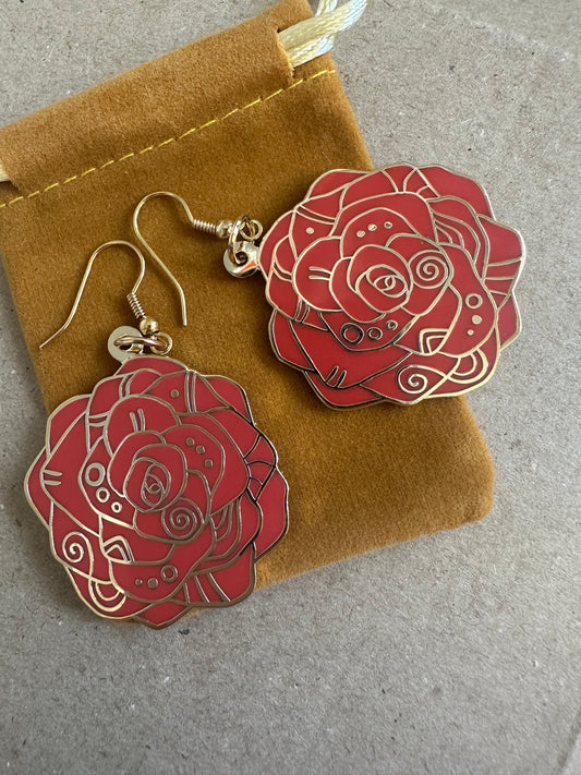 Red Roses- Enamel Earrings